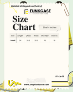 Funkcase size chart for Lipstick Vintage dress with measurements in inches.