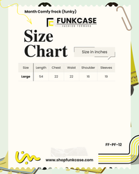 Funkcase size chart for a garment with measurements in inches.
