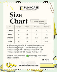 Funkcase size chart for clothing measurements in inches