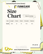 Funkcase size chart for a Terracotta Rhythm dress with measurements in inches.